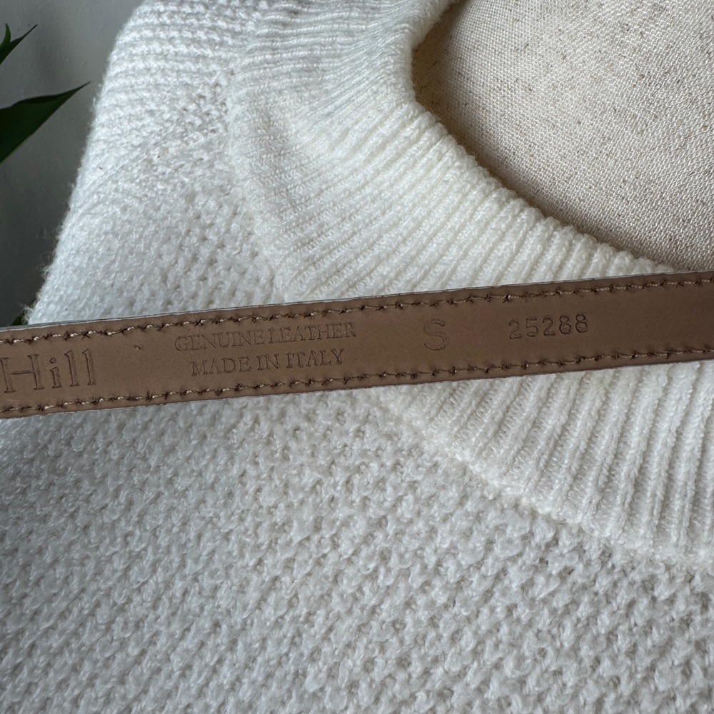 Quiet Luxury Minimalist Textured Garnet Hill Belt Gold Cream Italian Leather - Picture 6 of 7